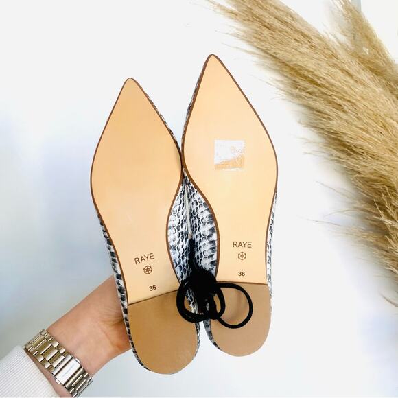 RAYE REVOLVE Black White Two Tone Snakeskin Toe Lace Up Ballet Flats Shoes 36 - Picture 3 of 13